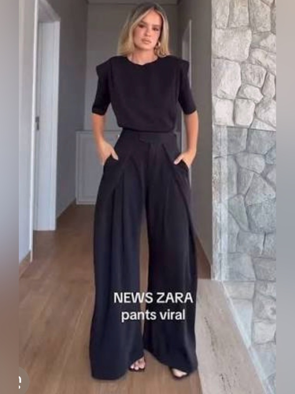 🔥🔥Zara Wide-Leg High-Waist Black Palazzo Pants